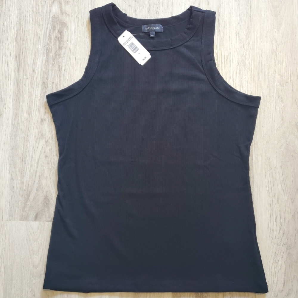 ❤️2/$20❤️ Black Rib Crew Neck Tank - Warehouse One - L